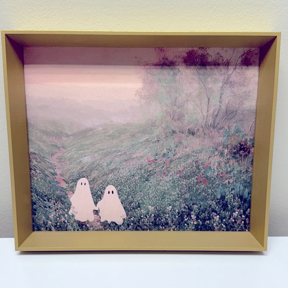 New! Ghosts Holding Hands in Wildflower Meadow Framed Painting Halloween 2025 - Picture 1 of 5